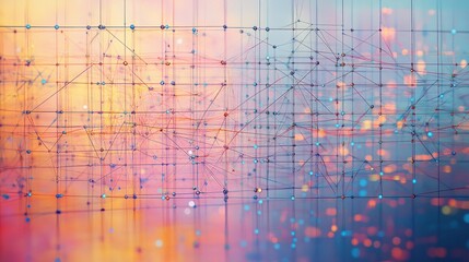 Obraz premium Abstract Technology Network with Colorful Bokeh Background Effect
