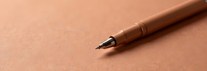 Elegant Mocha Mousse Banner with Pen Minimalist Writing Instrument Concept