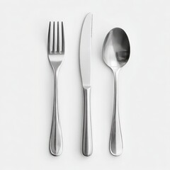 Silver fork knife and spoon isolated on white background