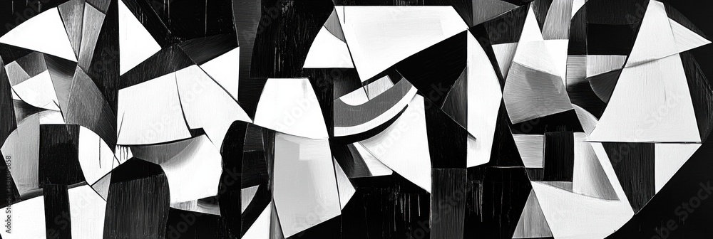 Poster geometric fragmented art design in black and white style showcasing abstract cubism elements generat