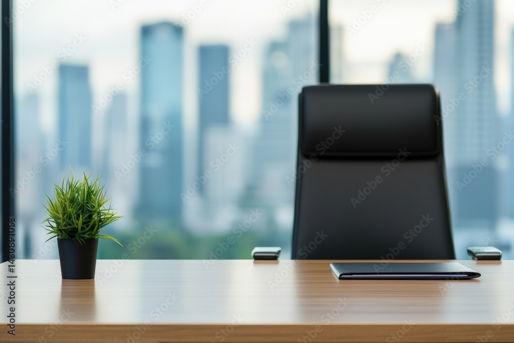 Aufkleber modern executive desk in upscale office setting with city view