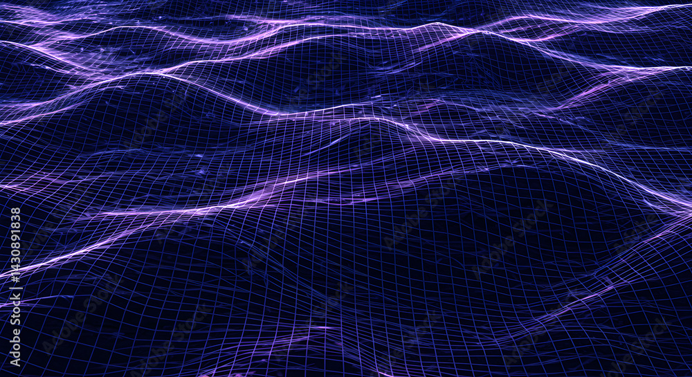 Poster dynamic grid wave futuristic background purple lines abstract backdrop