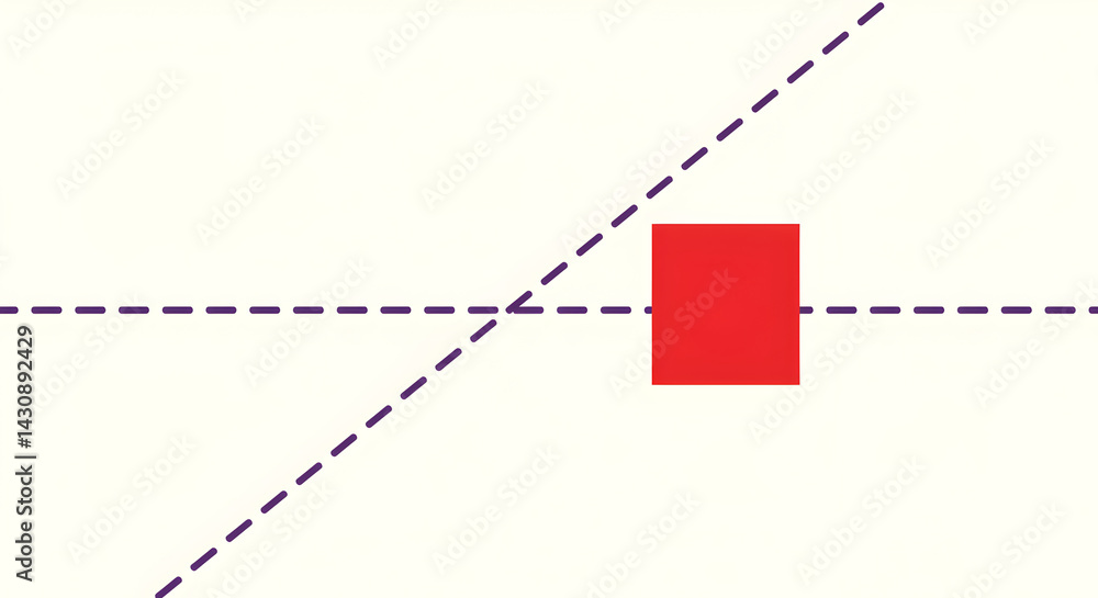 Poster abstract design with red square and purple dotted lines background