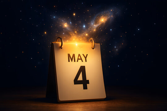 May fourth star wars day calendar date with galaxy background for star wars fans and celebrations