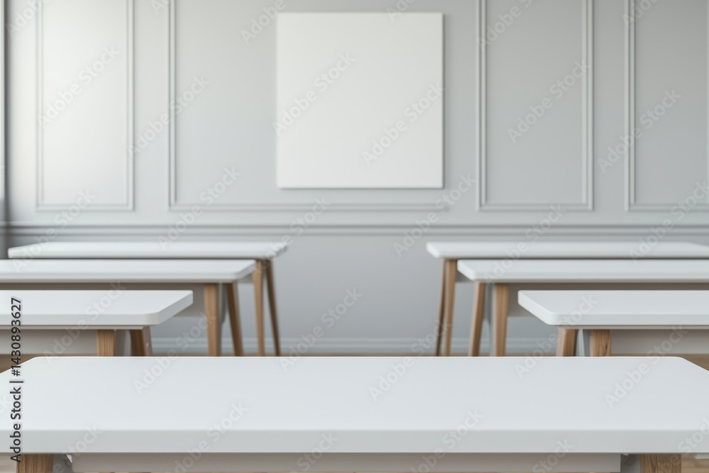 Aufkleber Empty white desk highlighting learning and testing in modern exam hall
