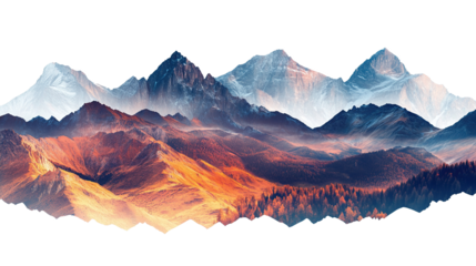 Foggy autumn mountain landscape, isolated on transparent background. PNG