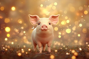A Serene Pig Portrait Gazing in a Golden Light of excellence in splendor beyond compare with grace