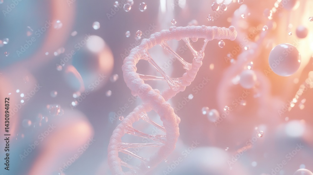 Poster abstract dna helix structure with soft bubbles and light reflections