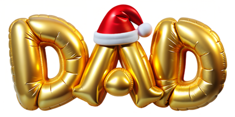Gold Foil Balloons Dad with Santa Hat for Christmas. Father's Day