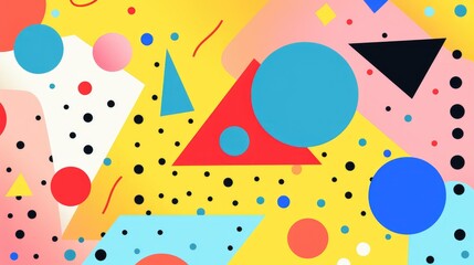 abstract background with colorful stripes and dots, a pink, yellow and blue color palette, a flat design style