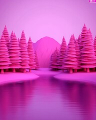 A Serene Pink Forest Reflecting in Water of excellence in splendor beyond compare with grace