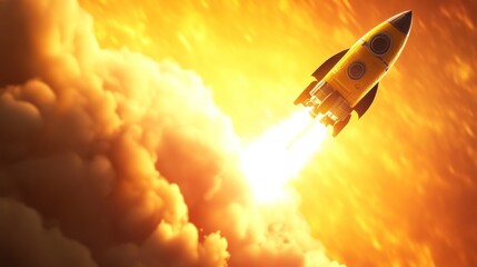 Rocket launch into fiery clouds