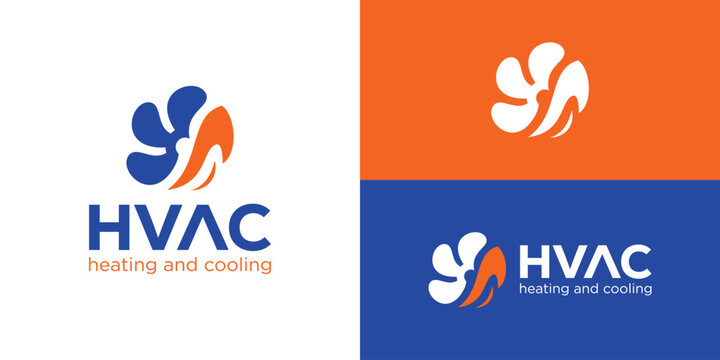 Simple HVAC logo template. Heating and cooling service logo design vector illustration.