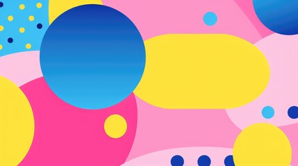 abstract background with colorful stripes and dots, a pink, yellow and blue color palette, a flat design style