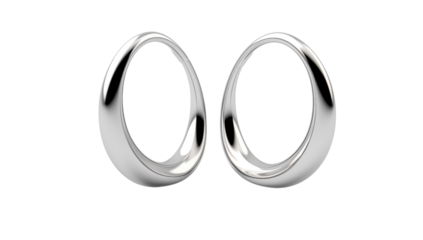 A pair of silver hoop earrings displayed against a stark transparent background in a studio setting png