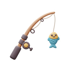 Obraz premium Happy fishing rod line and cute fish