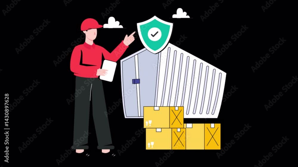 Poster cargo container motion graphic rendering with transparent alpha channel and 4k resolution