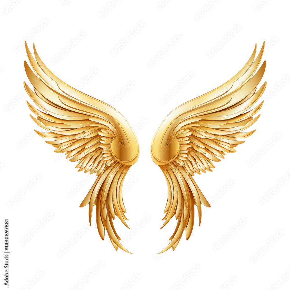Poster a pair of golden wings displayed against a transparent background in a symmetrical arrangement of fe