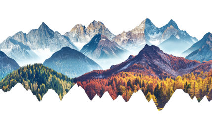 Misty mountain scenery in autumn isolated on transparent background. PNG