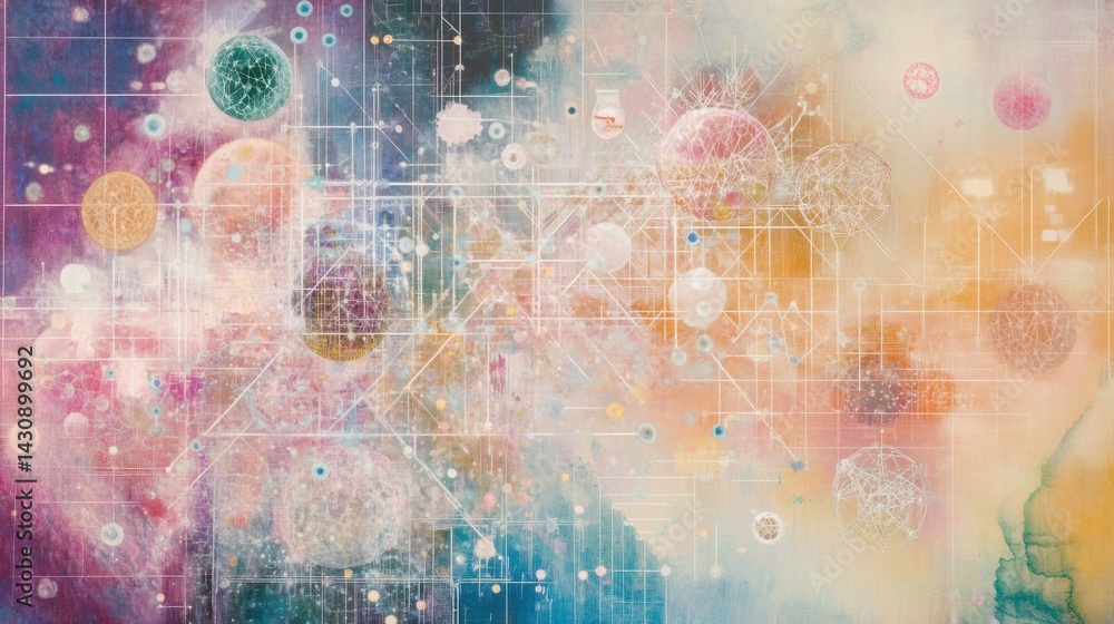 Poster abstract cosmic art with colorful circles and geometric patterns