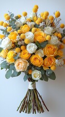 Cheerful yellow mimosa with white roses high resolution picture