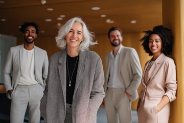 Obraz premium a group of smiling super model business people in an office