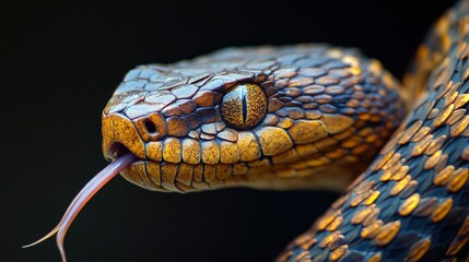 Fototapeta premium A stunning close-up of a snake's head, its scales reflecting light in intricate patterns