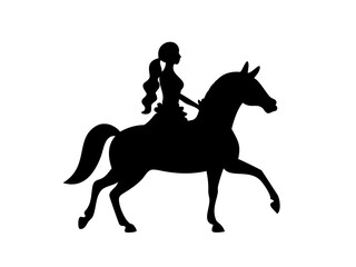 Equestrian Woman Silhouette with Pearl Garland and Floral Detail