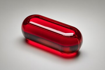 A glossy red oblong shape resting on a neutral background, captured in a minimalist style for a sleek, modern look.