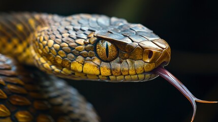 Fototapeta premium A stunning close-up of a snake's head, its scales reflecting light in intricate patterns