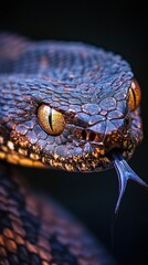 Fototapeta premium A stunning close-up of a snake's head, its scales reflecting light in intricate patterns