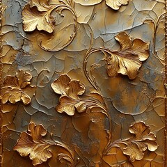 Decorative embossed floral motif in gold high resolution images