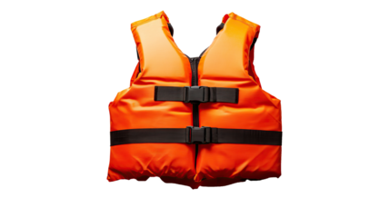 Orange adult life jacket vest isolated on transparent background. PNG