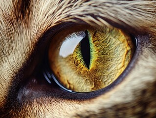 A stunning ultra-close-up of a cat's eye, capturing its hypnotic, slit-shaped pupil and mesmerizing golden-green iris