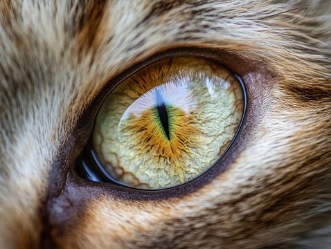 A stunning ultra-close-up of a cat's eye, capturing its hypnotic, slit-shaped pupil and mesmerizing golden-green iris