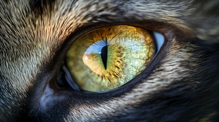 A stunning ultra-close-up of a cat's eye, capturing its hypnotic, slit-shaped pupil and mesmerizing golden-green iris
