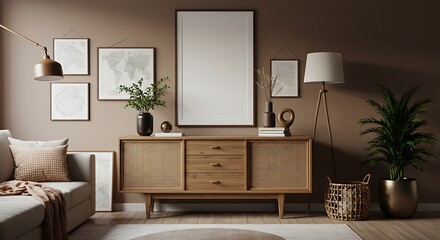 Mid-Century Modern Living Room Decor  Warm Tones, Natural Textures, and Stylish Gallery Wall