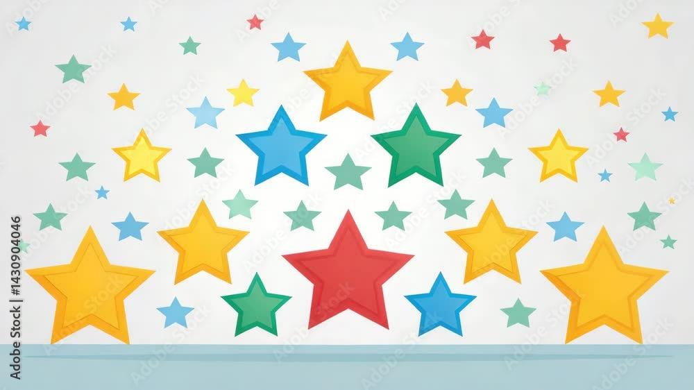 Poster star rating system, a colorful arrangement of stars in various sizes and colors, creating a playful 