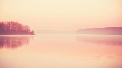 Fototapeta premium Peaceful, pastel sunrise over a still lake.