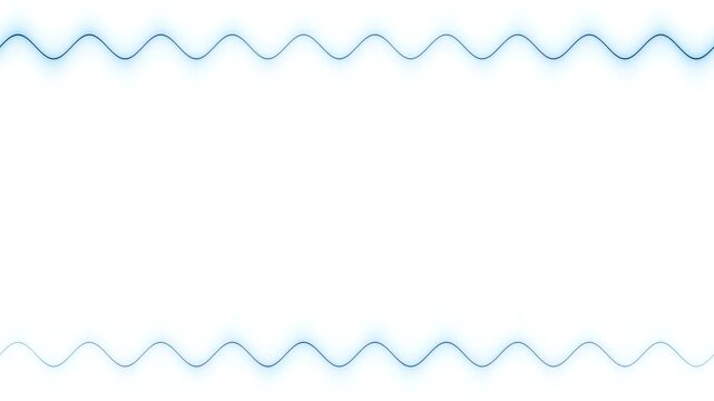 Long rectangular horizontal wavy colorful blue neon moving long lines on white background. Space for your own content.