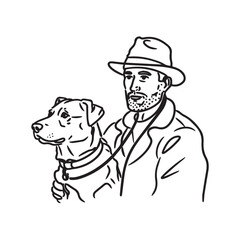 Naklejka premium Man With Dog Silhouette - Creative Line Sketch - man with dog silhouette - man with dog vector - man with dog doodle - dog illustration - man with dog line art