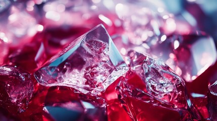 Pink crystal ice cubes with reflections