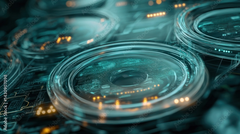 Aufkleber futuristic technology interface with glass elements and digital patterns