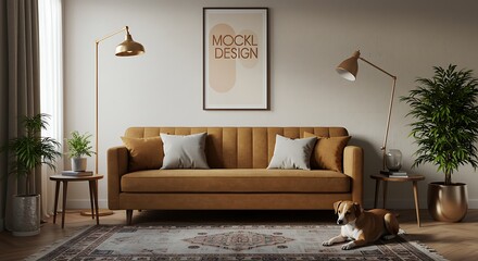 Modern Living Room Interior Design Mustard Sofa, Elegant Decor, and Cozy Atmosphere