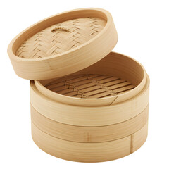 Woven bamboo steamer with a lid