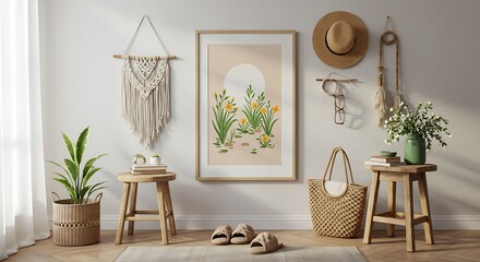 Serene Minimalist Botanical Wall Art Print Daffodils and Greenery Home Decor