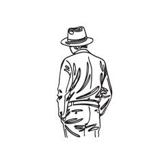 Man With Hat Silhouette - Creative Line Sketch - man with hat silhouette - man with hat vector - man with hat doodle - hat illustration - man with hat line art

