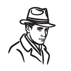 Man With Hat Silhouette - Digital Minimal Line Art - man with hat silhouette - man with hat vector - man with hat doodle - hat illustration - man with hat line art


