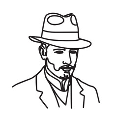 Man With Hat Silhouette - Artistic Line Drawing - man with hat silhouette - man with hat vector - man with hat doodle - hat illustration - man with hat line art

