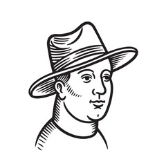 Man With Hat Silhouette - Minimal Line Art Drawing - man with hat silhouette - man with hat vector - man with hat doodle - hat illustration - man with hat line art

